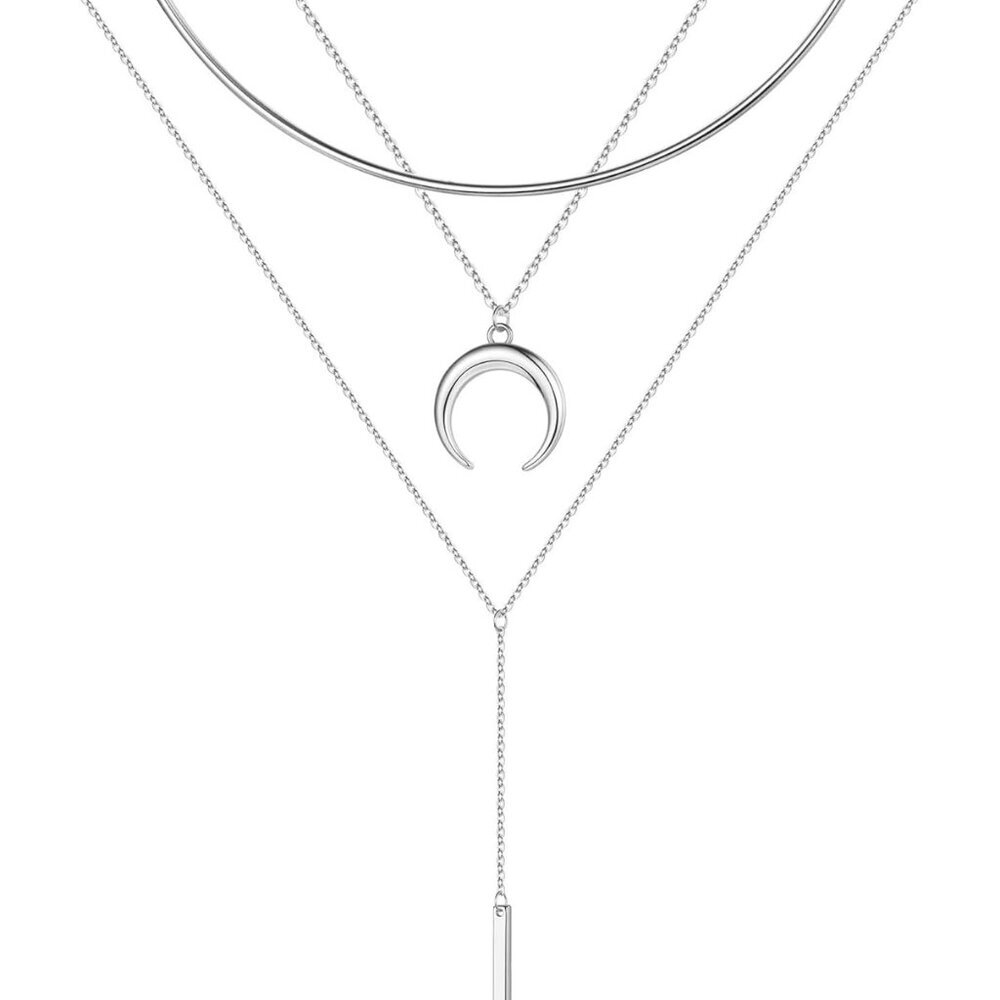 Gold Layered Necklaces for Women - 14K Gold Plated Handmade Multilayer Bar Pearl
